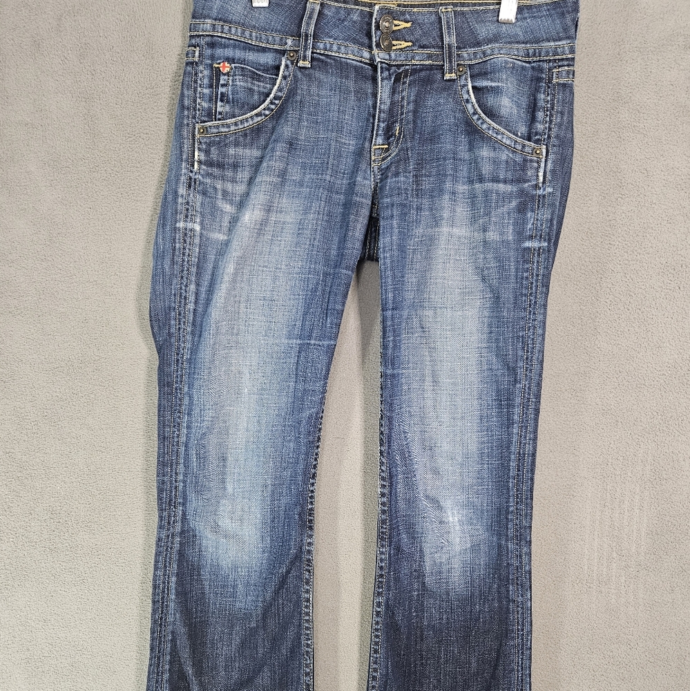 Hudson Y2K Womens 27 Jeans Low-rise Bootcut Stretch Destressed Dark Blue